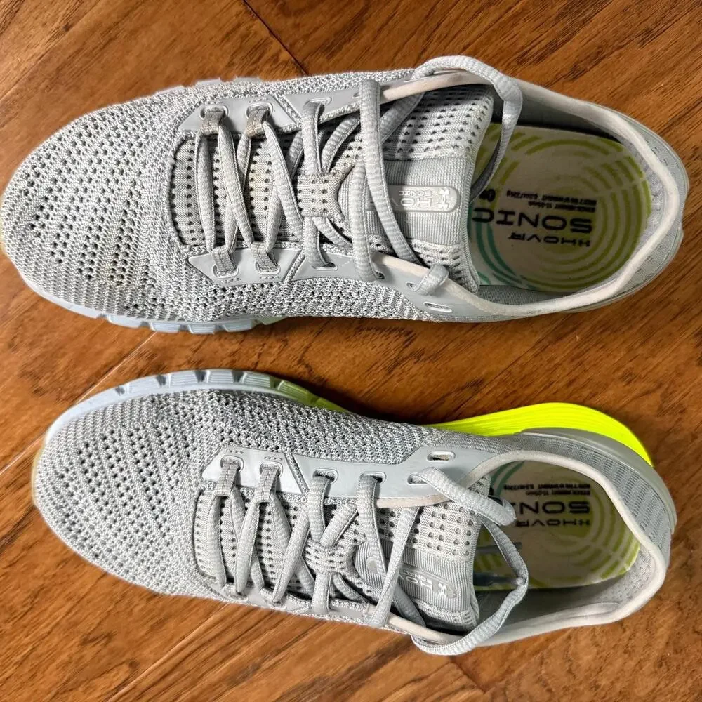 Under Armour HOVR Sonic Bluetooth running Shoe Womens Size 9.5 Grey Neon 3021588